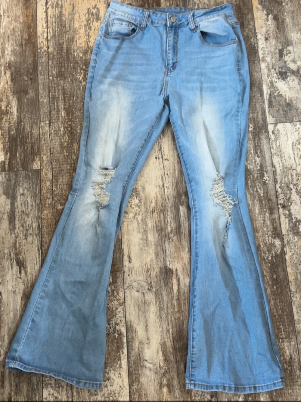 Amazon Light Blue Distressed Flared Wide-Leg Jeans